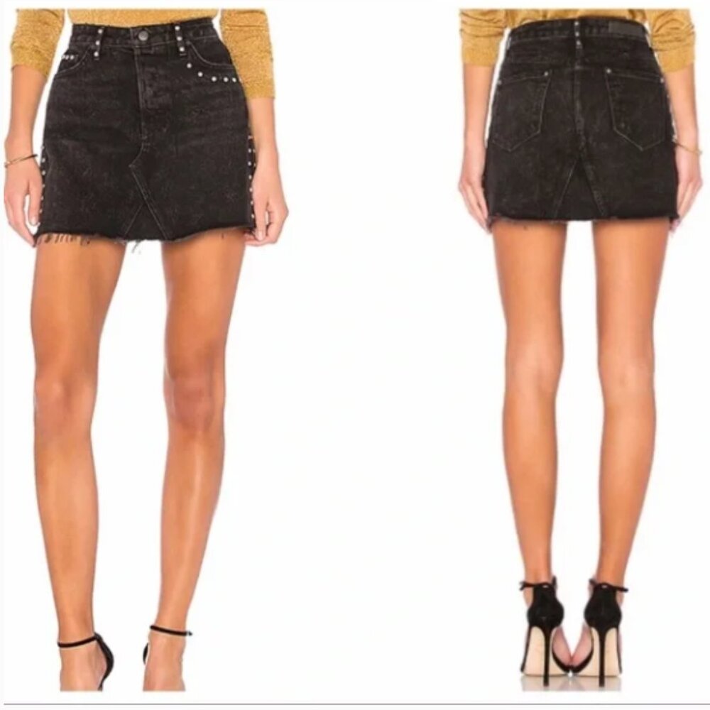 GRLFRND Eva A Frame Skirt Stevi studded black frayed hem size 25
